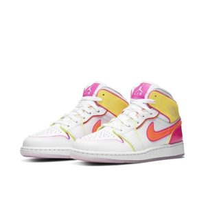 Air Jordan 1 Edge Glow 中幫/GS/白黃粉/糖果