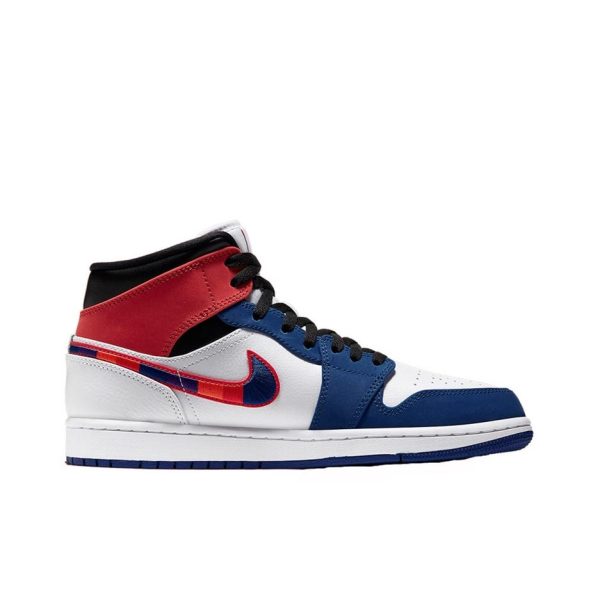 Air Jordan 1 Mid Multi-Color Swoosh 中幫/藍黑/彩旗鉤：圖片 4
