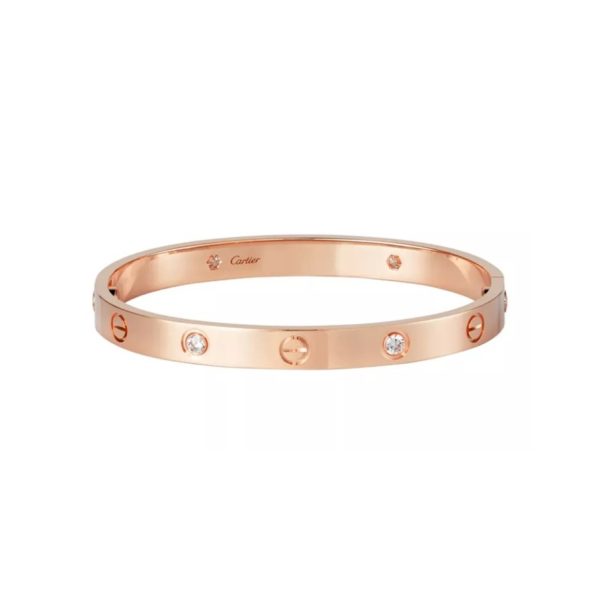 Cartier/卡地亞love 手鐲鑲嵌4顆鑽石18k玫瑰金手鐲b6036017
