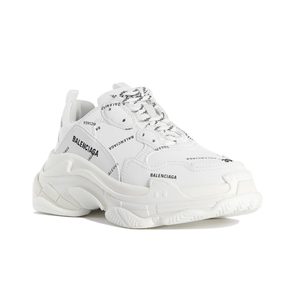 Balenciaga/巴黎世家Triple S 滿印Logo 復古老爹鞋女款白色：圖片 3