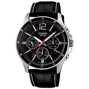 CASIO 卡西歐ENTICER 獨角獸皮帶防水錶商務日韓錶男錶黑色MTP-1374L-1A