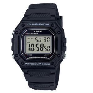 CASIO 卡西歐YOUTH系列數位系列經典復古小方塊黑武士50米防水數顯手錶樹脂錶帶日韓錶男錶黑色W-218H-1A