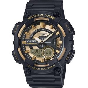 CASIO 卡西歐STANDARD系列十年電力運動手錶多功能雙顯石英手錶黑金日韓錶AEQ-110BW-9A