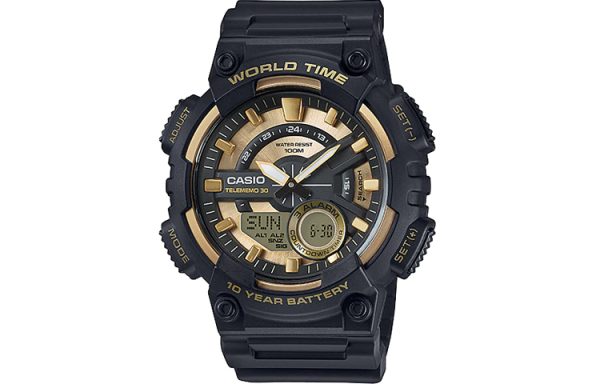CASIO 卡西歐STANDARD系列十年電力運動手錶多功能雙顯石英手錶黑金日韓錶AEQ-110BW-9A